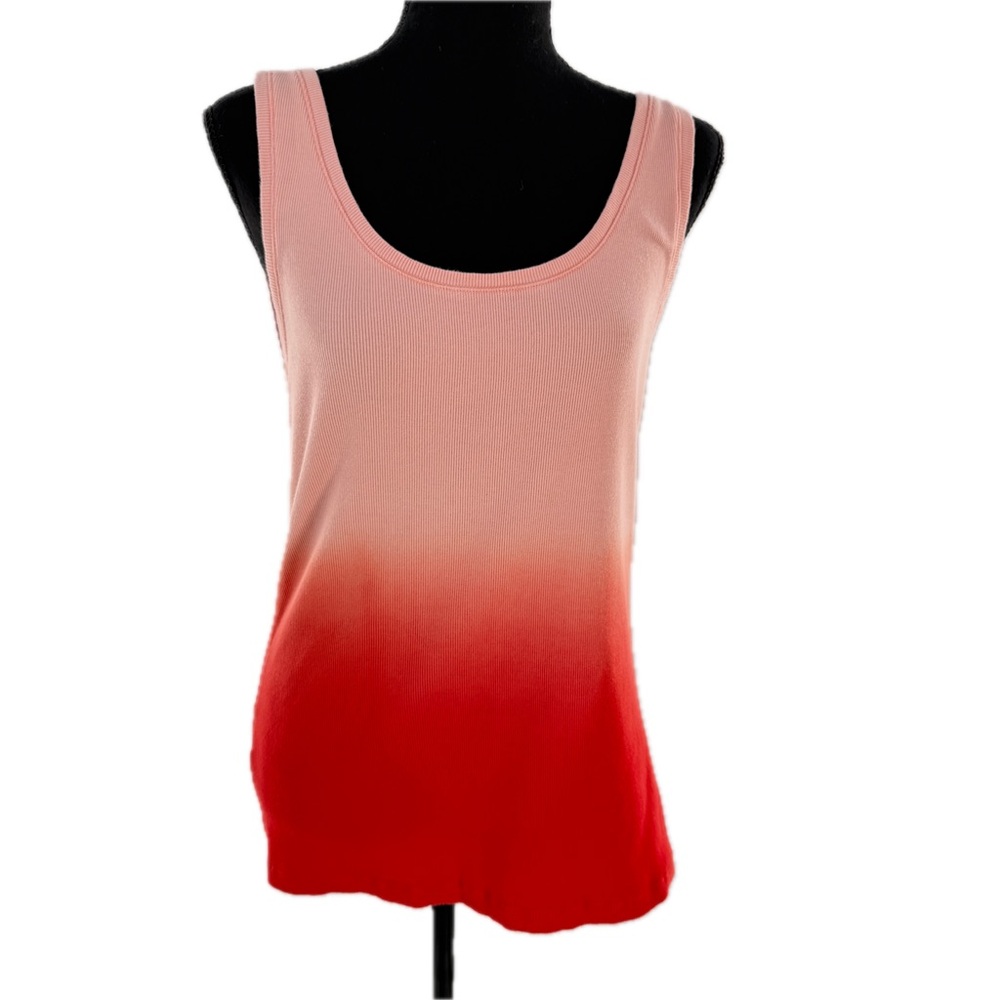 Eddie Bauer Rib Knit Dip Dyed Ombre Peach Pink & Red Women's Tank Top Size Large